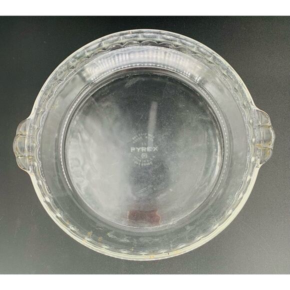 Pyrex Glass Pie Plate Dish Pan 9.5" Round 229 Clear Handles Fluted Edge Stains - Picture 10 of 10